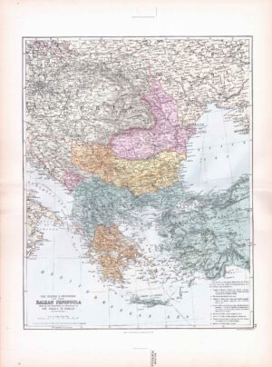 1887 Large Antique Folio Map BALKAN PENINSULA  Stanford (SLA44)