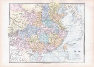 1887 Large Antique Folio Map CHINA Stanford (SLA59)