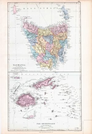 1887 Large Antique Folio Map TASMANIA FIJI By Stanford (SLA88)