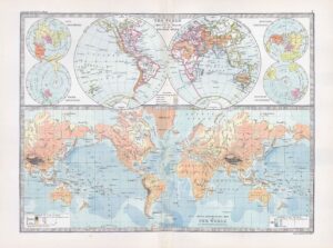 1912 Antique Map WORLD MAPS Drainage Areas Mercators (BWM4-2)
