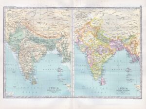 1912 Antique Map INDIA Physical and Political Bay Bengal (BWM4-44)