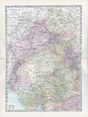 1912 Antique Map INDIA Afghanistan Baluchistan Kashmir  (BWM4-45)