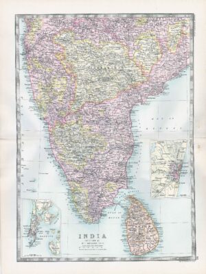 1912 Antique Map INDIA Ceylon Sri Lanka Madras Gulf Manar (BWM4-47)