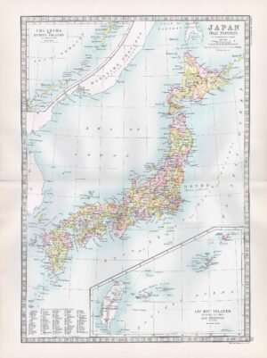 1912 Antique Map JAPAN (DAI NIPPON) Kurile Islands Liu Kiu Islands (BWM4-44)