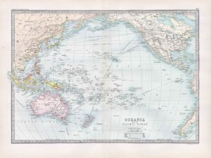1912 Antique Map OCEANIA Pacific Ocean Mongolia USA China (BWM4-79)