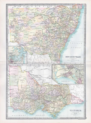 1912 Antique Map VICTORIA NEW SOUTH WALES Pacific Southern Hobsons Bay (BWM4-81)