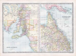 1912 Antique Map QUEENSLAND BRITISH NEW GUINEA South Australia (BWM4-82)