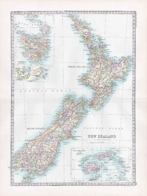 1912 Antique Map NEW ZEALAND Tasmania Fiji Islands (BWM4-83)