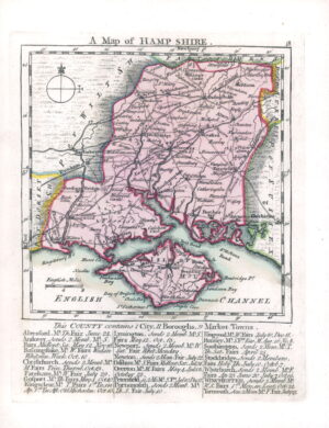 c1751 Original antique MAP OF HAMPSHIRE by KITCHIN & JEFFERYS (LSM74)