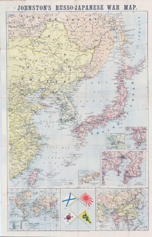 1904 JOHNSTON'S RUSSO-JAPANESE WAR MAP China Formosa Japan Folding Map