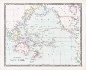 1850 PACIFIC OCEAN World Original Antique Map by Henry Teesdale (TNGA-30)