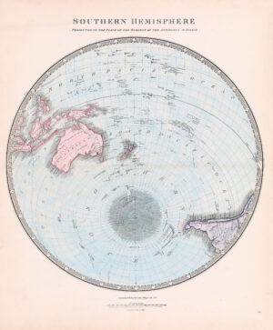 1851 Large antique Map SOUTHERN HEMISPHERE Horizon Antipodes London Australia...