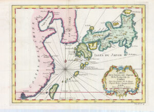 1754 CARTE DES ISLES DU JAPON Antique Map of Japan & Korea by Bellin