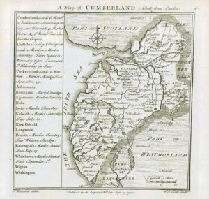 1745 Original Antique Map CUMBERLANDE by Badeslade & Toms (BT11)