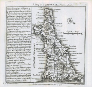 1745 Original Antique Map CORNWALL by Badeslade & Toms (BT10)