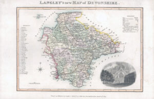 1817 Original Antique LANGLEY'S NEW MAP OF DEVONSHIRE DEVON Belch (LNM6)