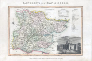 1817 Original Antique LANGLEY'S NEW MAP OF ESSEX Colchester Castle (LNM9)