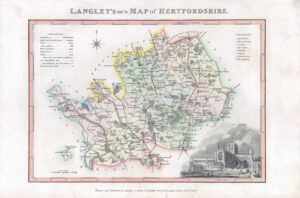 1817 Original Antique LANGLEY'S NEW MAP HERTFORDSHIRE St Albans Abbey (LNM12)