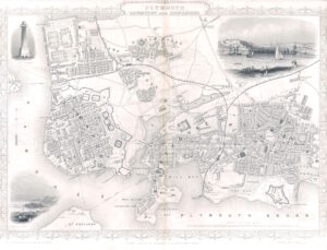 1850 Original Antique Plan Map PLYMOUTH DEVONPORT & STONEHOUSE (LSM83)