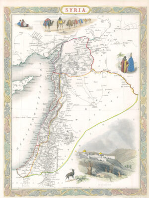 1850 Antique map SYRIA Palestine Damascus Jerusalem by Tallis (LM44-4)