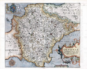 1607 - RARE 1st Edition Antique Map DEVON Devoniae by Saxton Kip/Hole