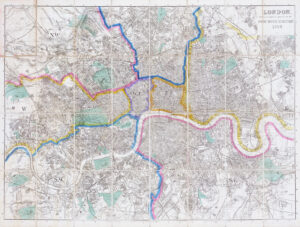 1888 Large Original antique folding map LONDON POST OFFICE DIRECTORY