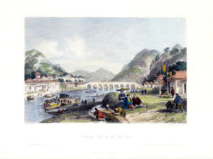 1843 CHINA Original Antique Print LANDING PLACE AT THE YUK-shan by Allom