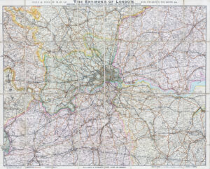 1895 Large antique folding map ENVIRONS OF LONDON by GALL & INGLIS