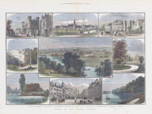 1882 Large Antique print VIEWS IN AND AROUND READING Berkshire