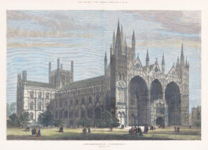 1880 Large original antique print PETERBOROUGH CATHEDRAL Cambridgeshire