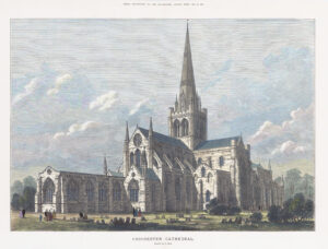1881 Large original Antique print CHICHESTER CATHEDRAL SUSSEX