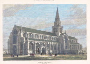 1881 Large original antique print GLASGOW CATHEDRAL Scotland