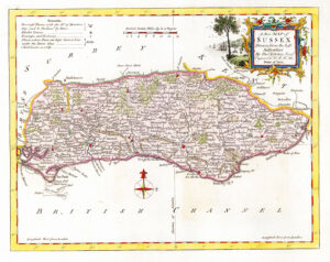 1764 Original Antique Map - SUSSEX by Thomas KITCHIN Hand coloured (KCMc35)