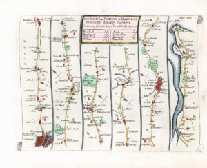 1719 - Antique Road Map LONDON TO HARWICH Essex Chelmsford Ogilby Senex (SRM2)
