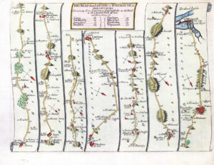 1719 Antique Road Map LONDON TO WEYMOUTH Dorset Hampshire Ogilby Senex (SRM4)