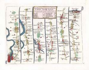 1719 Antique Road Map LONDON TO DOVER Dartford Rochester Kent Ogilby Senex (SRM6)
