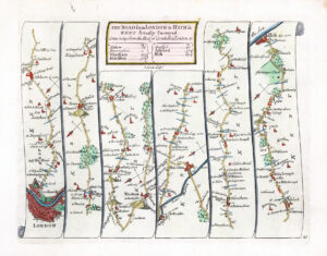 1719 - Antique Road Map LONDON TO HITH Hythe KENT MAIDSTONE Ogilby Senex (SRM7)