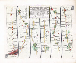 1719 - Antique Road Map LONDON TO ARUNDEL Sussex Surrey Ogilby Senex (SRM8)
