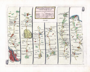 1719 Antique Road Map LONDON TO RYE SUSSEX Kent Ogilby Senex (SRM10)