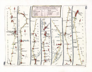 1719 Road Map LONDON TO BOSTON Lincolnshire Northamptonshire Ogilby Senex (SRM11)