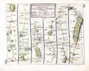 1719 - Antique Road Map LONDON TO BARNSTABLE Devon Hampshire Ogilby Senex (SRM13)