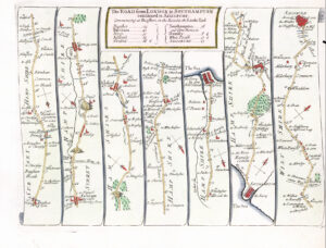 1719 Antique Road Map LONDON TO NEWHAVEN SUSSEX Surrey Shoreham Senex (SRM15)