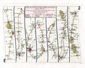 1719 Antique Road Map LONDON TO MONTGOMERY Wales Gloucestershire Senex (SRM19)