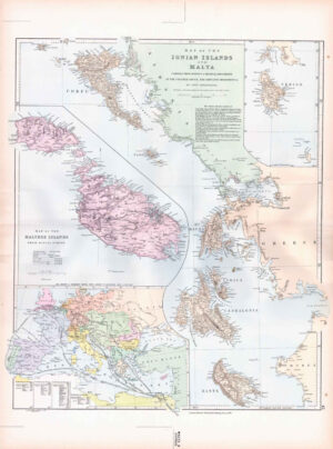1887 Large Antique Folio Map IONIAN ISLANDS MALTA CORFU  ZANTE Stanford (SLA47)