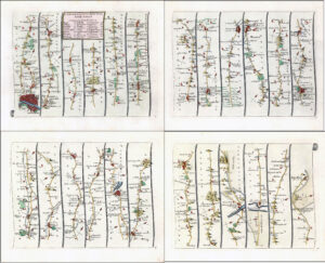 1719 Set of 4 Antique Road Maps LONDON TO HOLYHEAD Oxfordshire Wales Senex