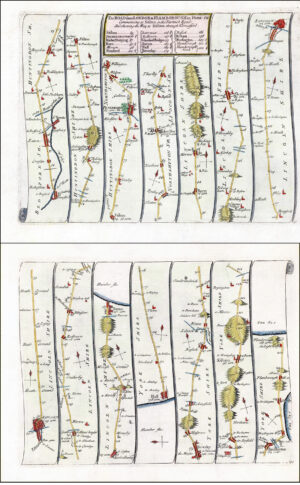 1719 Set of 2 Antique Road Maps LONDON TO FLAMBOROUGH Yorkshire Stilton Senex