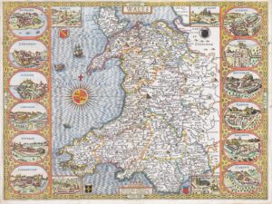1676 RARE Original Antique Map of WALES by John Speed & Bassett Chiswell