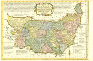 1777 Antique Map of SUFFOLK by Emanual Bowen Divided into Hundreds (BCM34)