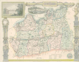 1837 ORIGINAL ANTIQUE Decorative MAP - SURREY by Thomas Moule Hand Colour