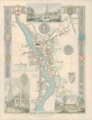 1837 Lincolnshire Original Antique MAP - TOWN PLAN OF BOSTON Thomas Moule